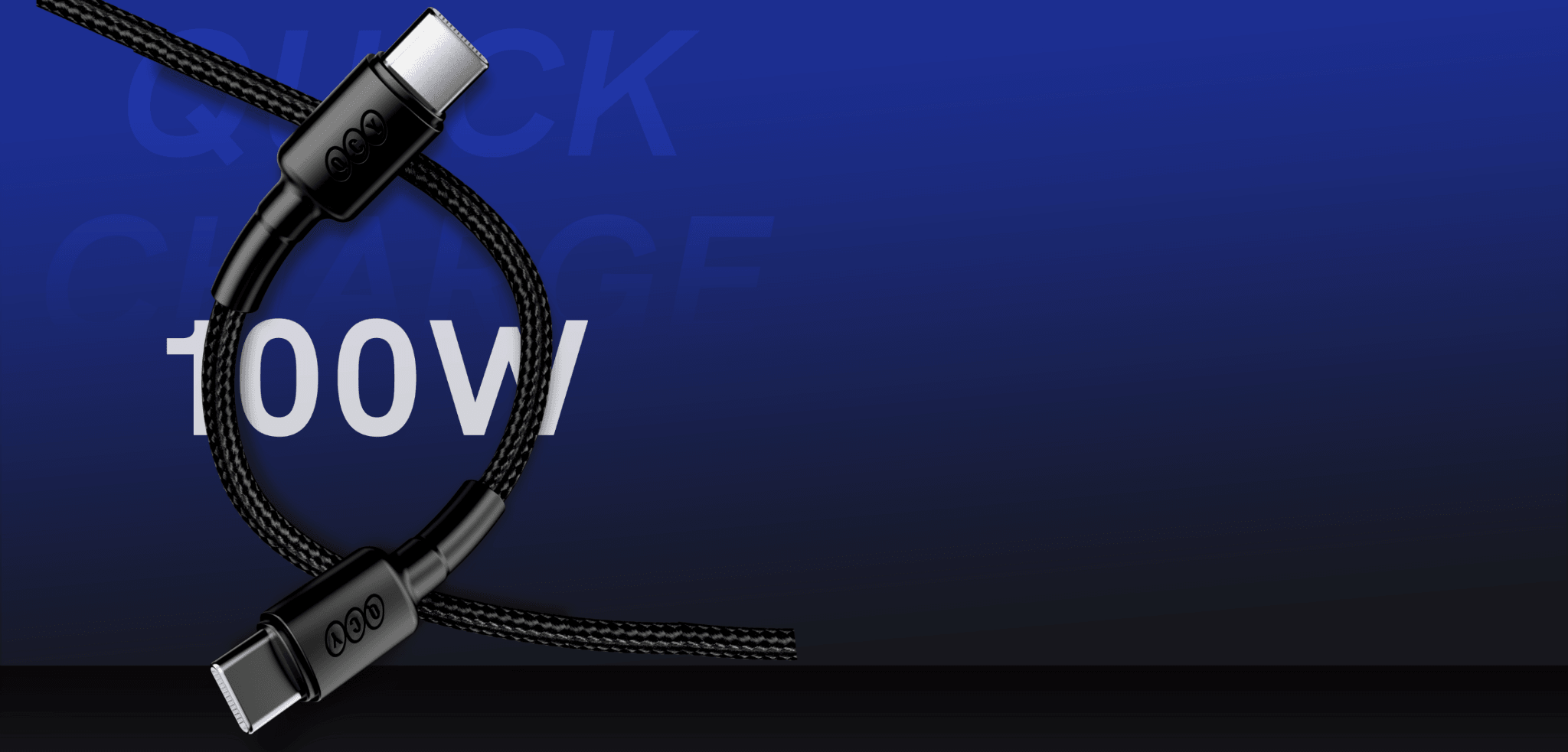 Schwarzes 100W USB-C Ladekabel mit Quick Charge für schnelle Aufladung Ihrer kabellosen Geräte.