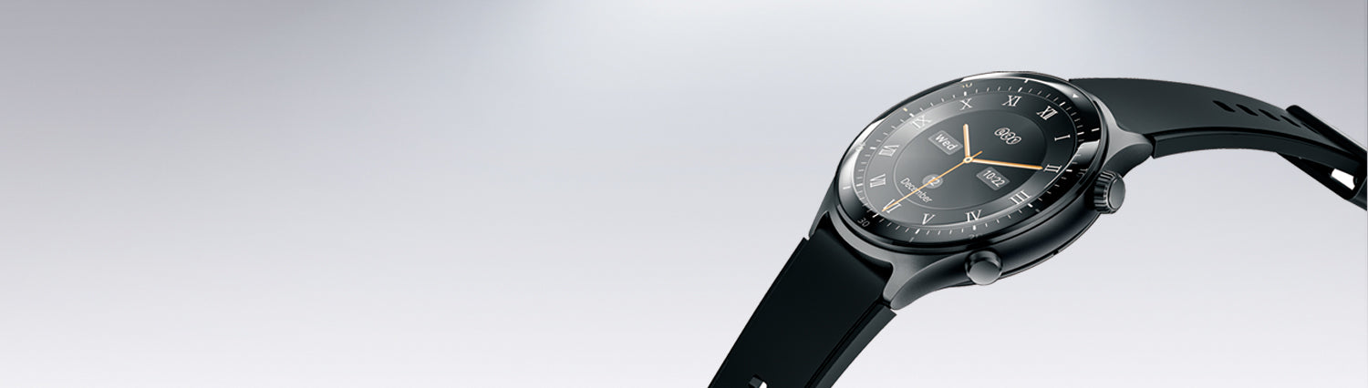 Montre connectée avec bracelet noir et chiffres romains, montre moderne avec affichage numérique et design élégant.