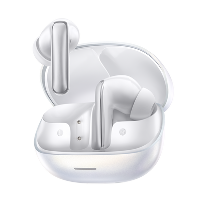 MeloBuds N65 – écouteurs True Wireless blancs avec boîte de chargement.
