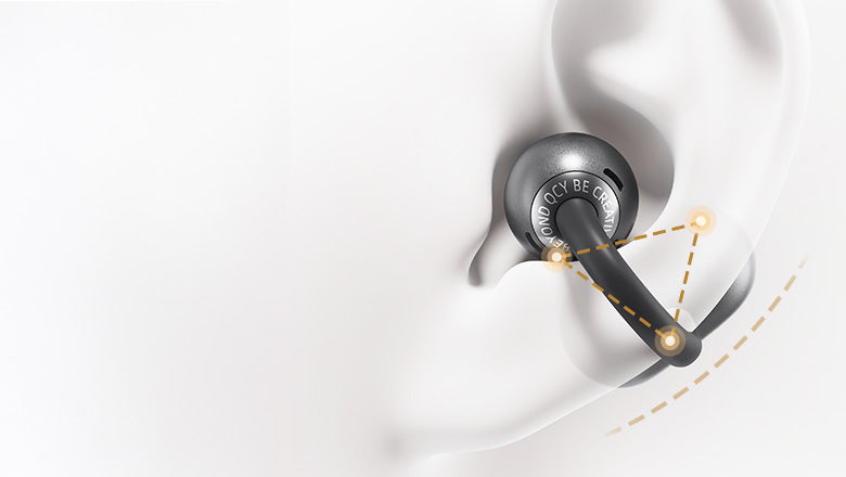 Casque sans fil au design ergonomique pour un maintien sûr dans l'oreille, idéal pour le sport et le quotidien.
