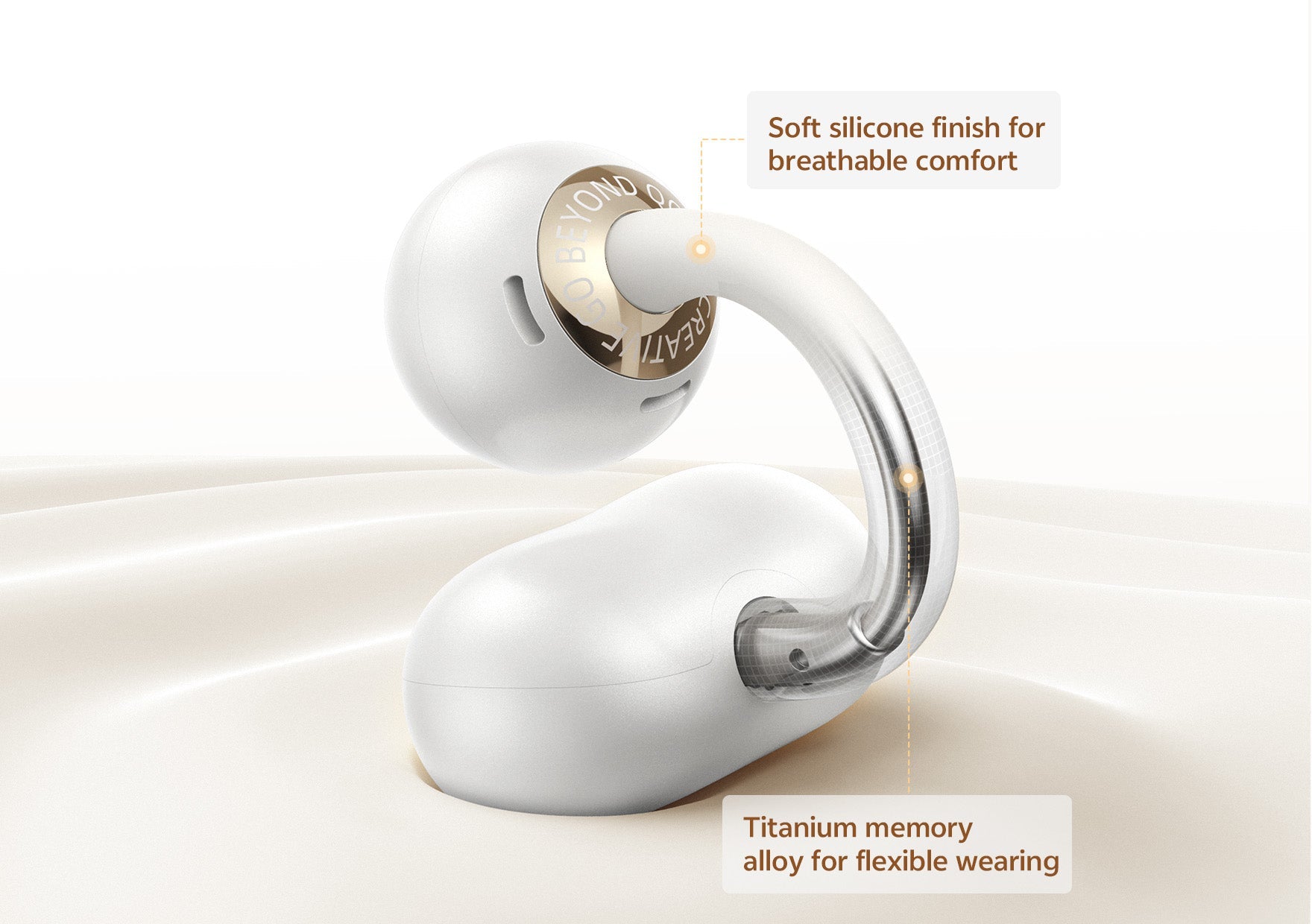 Écouteurs sans fil avec silicone doux pour un confort agréable et alliage mémoire en titane pour un ajustement flexible