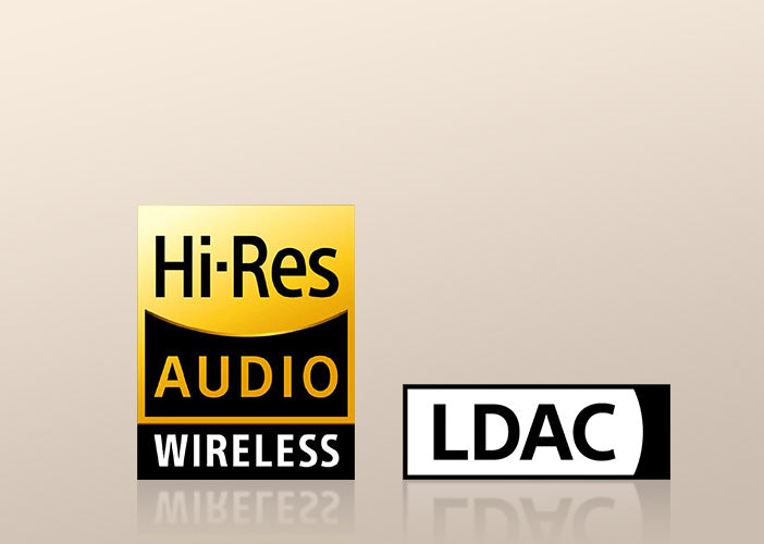 Logo Hi-Res Audio sans fil et LDAC pour une reproduction audio sans fil de haute qualité.