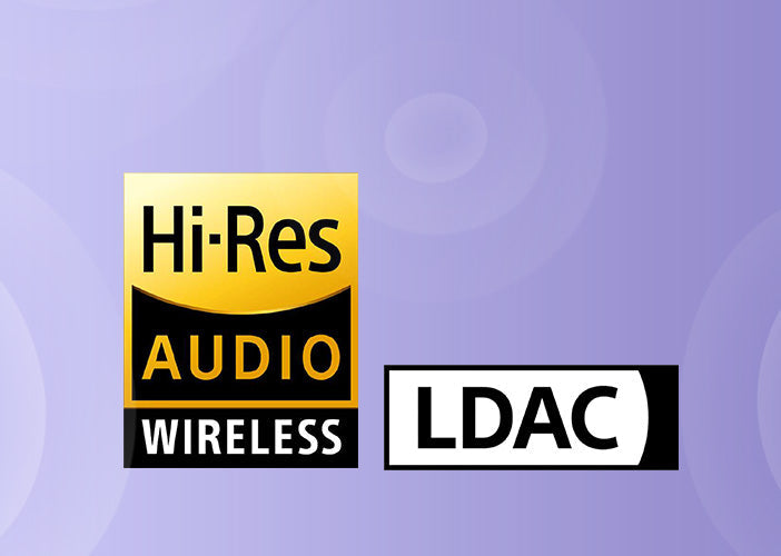 Logo Hi-Res Audio sans fil et LDAC sur fond violet