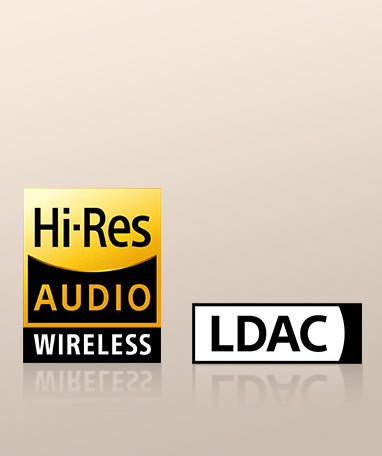 Logos Hi-Res Audio sans fil et LDAC pour une transmission audio sans fil de haute qualité.
