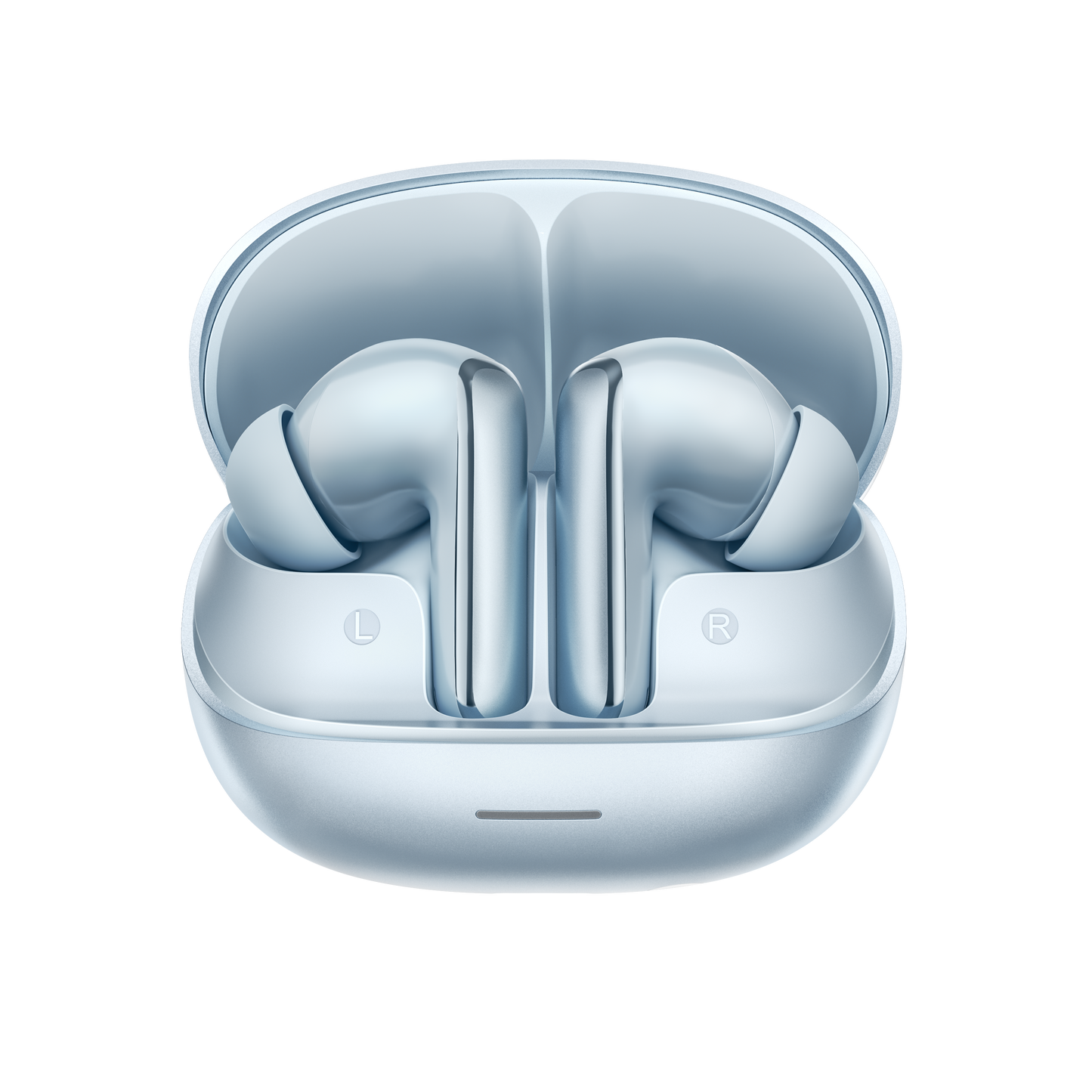 MeloBuds N65 – écouteurs intra-auriculaires élégants bleu clair avec boîte de chargement.