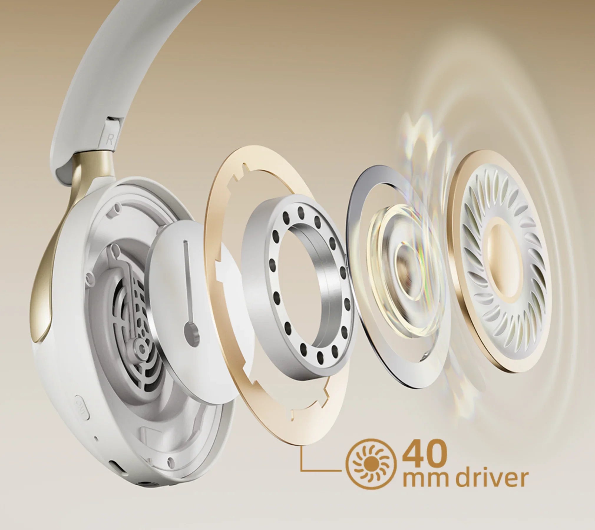 Casque blanc Over-Ear avec haut-parleurs de 40 mm, son excellent et design élégant.