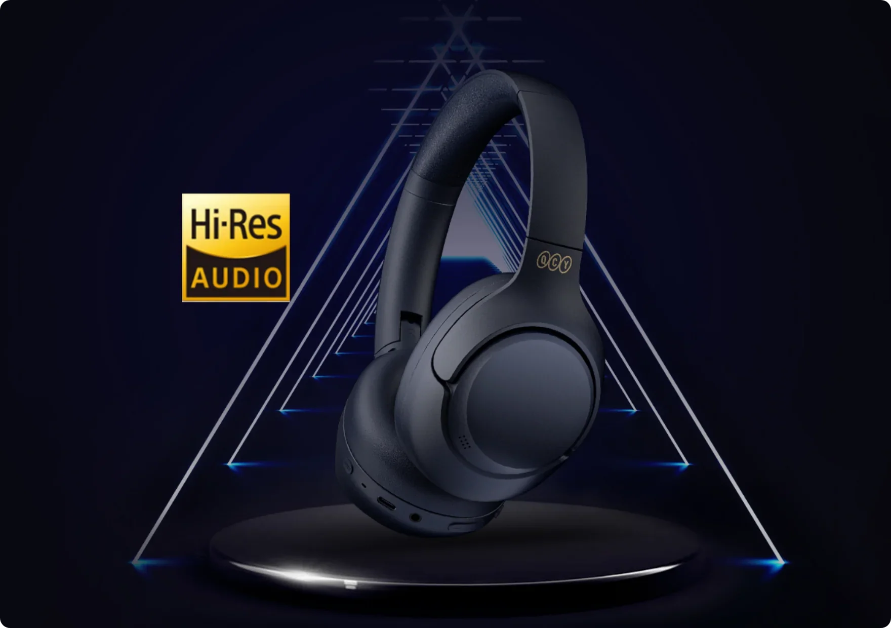Casque QCY H2 Pro ANC avec certification audio Hi-Res, sans fil, réduction de bruit, noir, design futuriste.