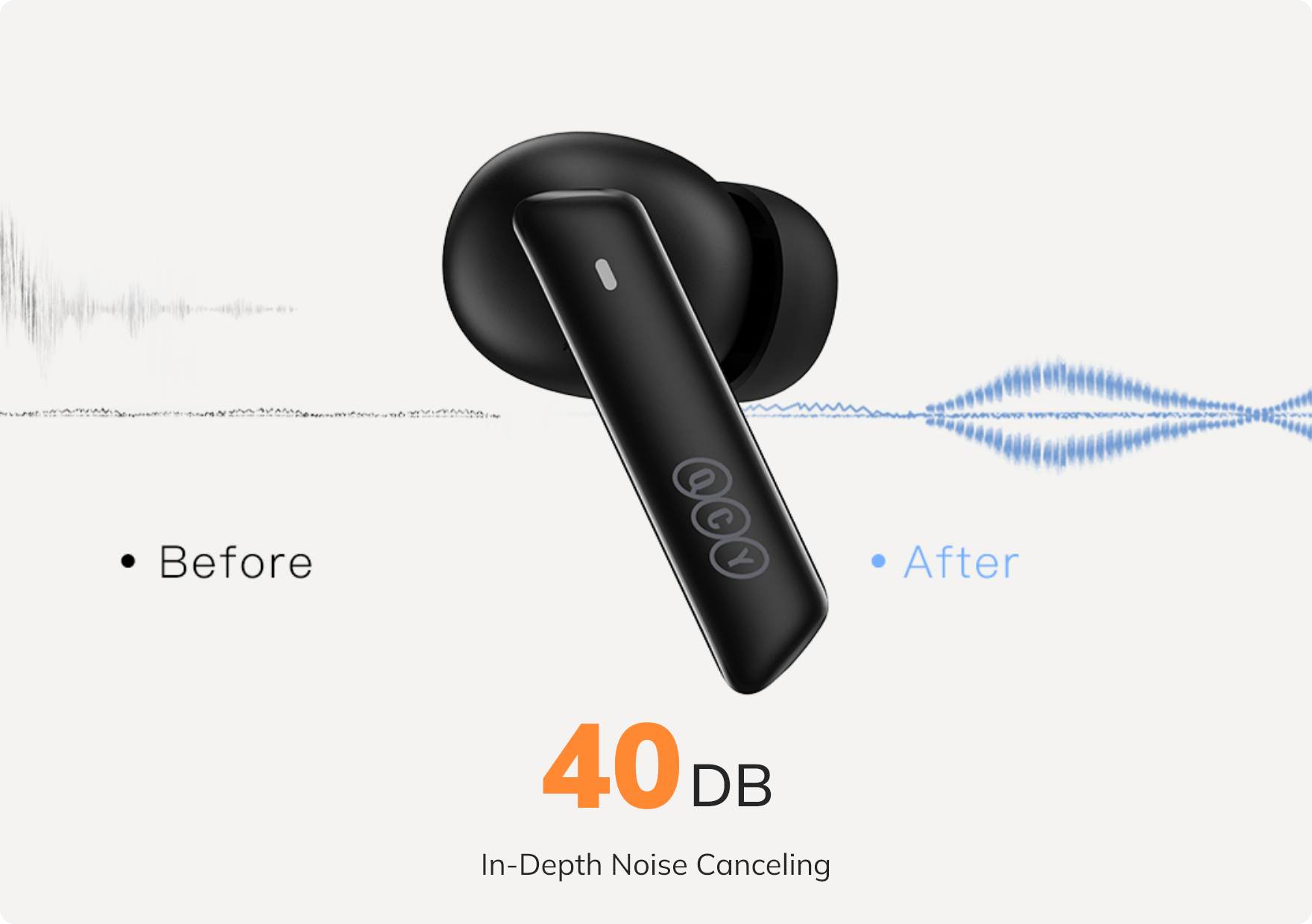 Écouteurs sans fil QCY True avec réduction de bruit de 40 dB.