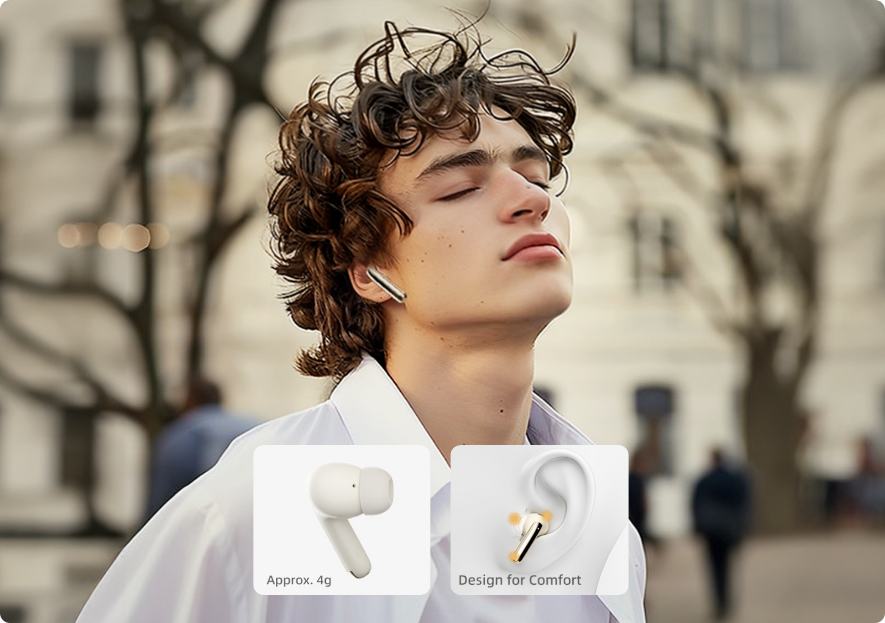 Écouteurs légers au design confortable, environ 4 g – idéaux pour écouter de la musique en extérieur.