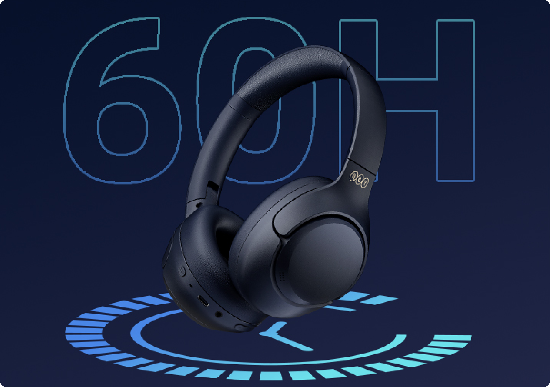 Casque circum-auriculaire noir avec une autonomie de 60 heures.