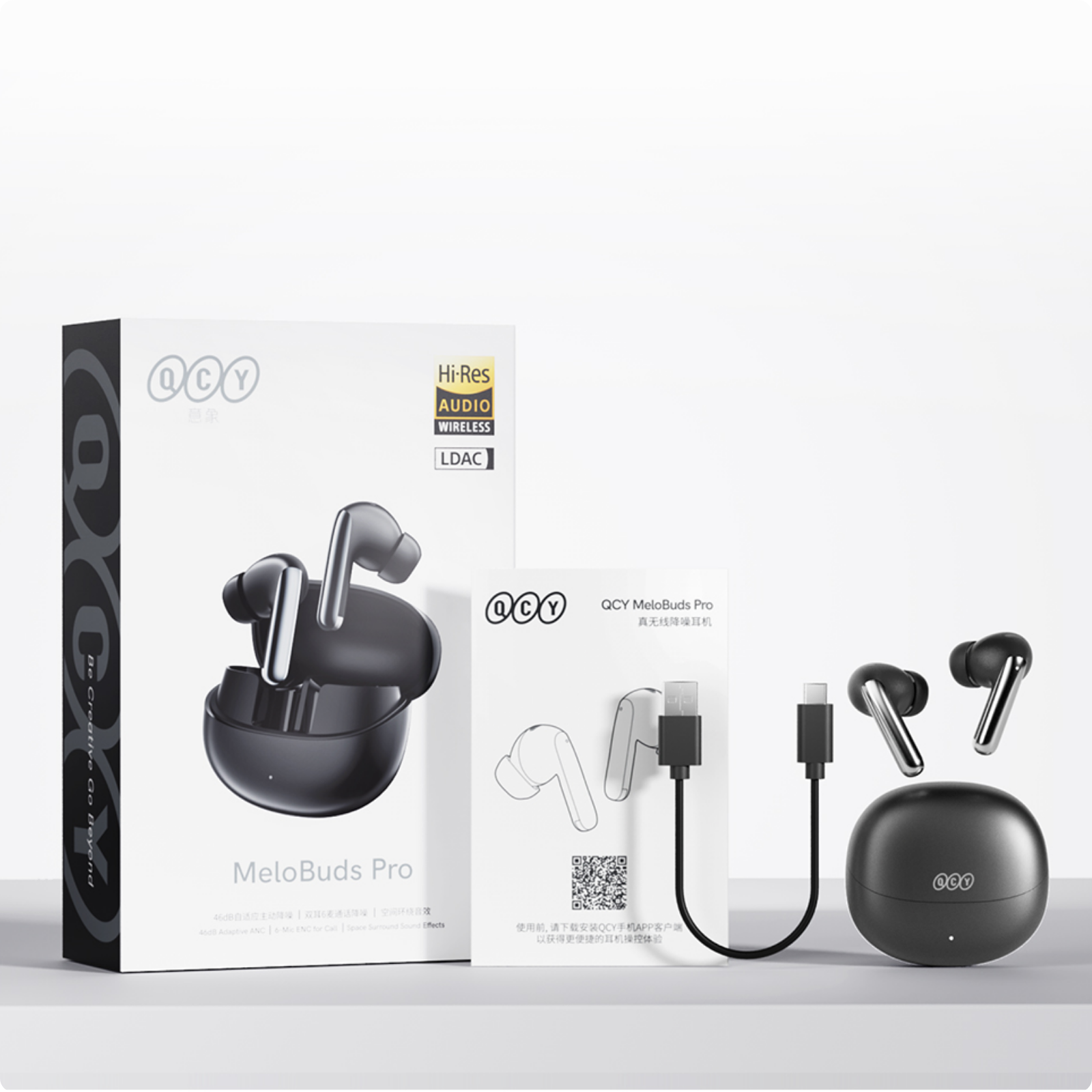 QCY MeloBuds Pro Écouteurs sans fil avec audio Hi-Res, LDAC et ANC – Noir