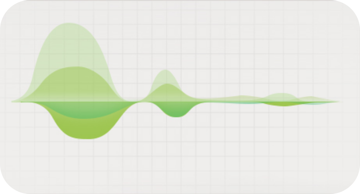 Forme d'onde audio verte sur fond quadrillé, visualisation d'ondes sonores ou d'enregistrement vocal.