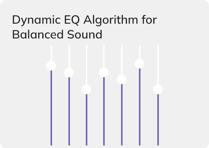 Algorithme d'égalisation dynamique pour un son équilibré avec des réglages visuels pour l'ajustement des fréquences.