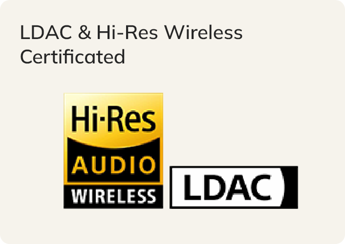 Logo certifié LDAC et Hi-Res Wireless pour une expérience audio sans fil haute résolution.
