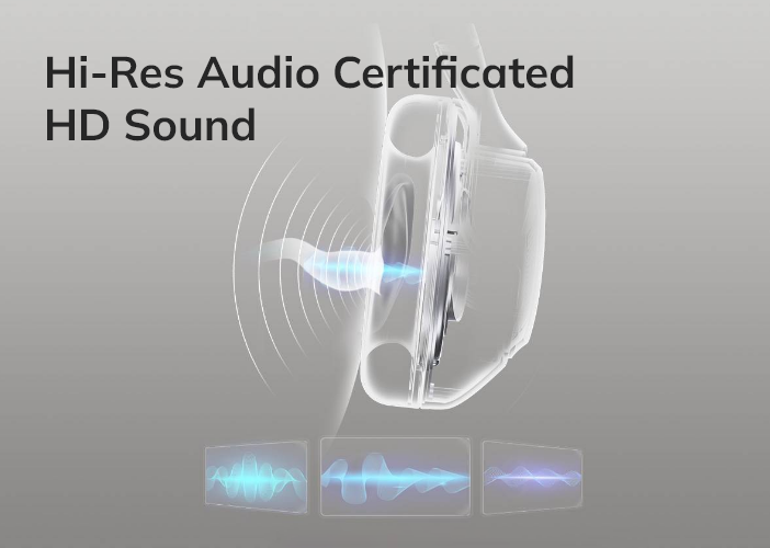 Casque certifié Hi-Res Audio avec son HD et tableau de bord de forme d'onde détaillé.