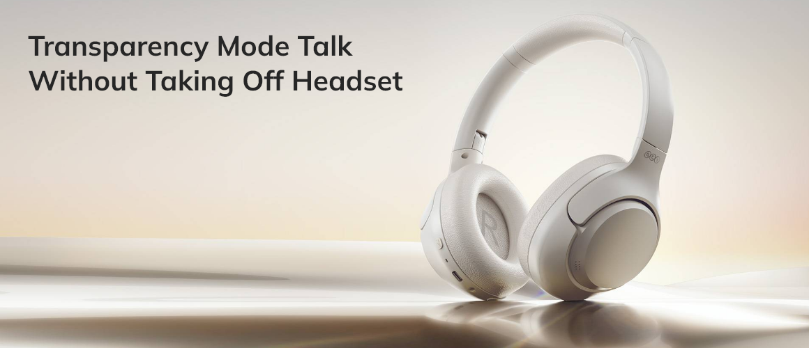 Casque blanc Over-Ear avec mode transparence – Parlez sans les enlever.