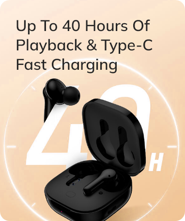 Écouteurs True Wireless noirs avec étui de chargement, jusqu'à 40 heures de lecture et charge rapide Type-C.