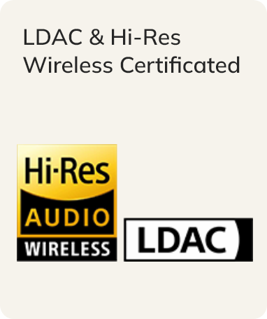 Logo certifié LDAC et Hi-Res Wireless pour une expérience audio sans fil haute résolution.