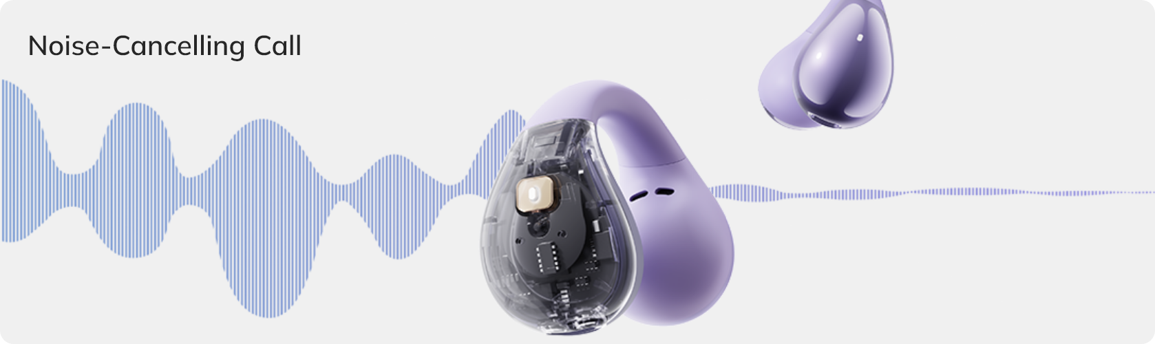 Casque antibruit Lila avec boîtier transparent montrant la technologie interne.