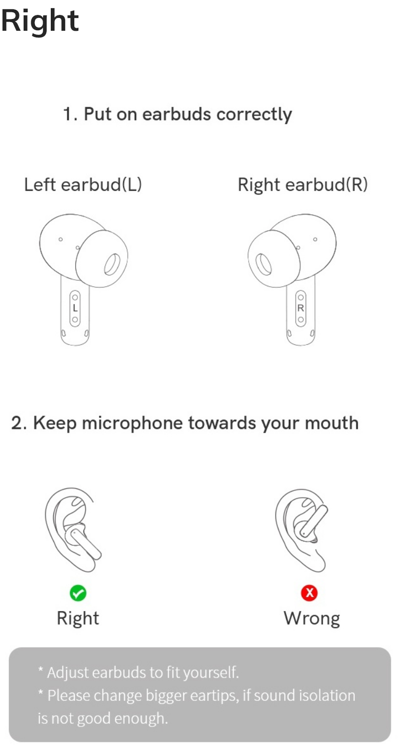Instructions pour porter correctement des écouteurs intra-auriculaires : positionnement et orientation corrects du microphone pour une utilisation optimale