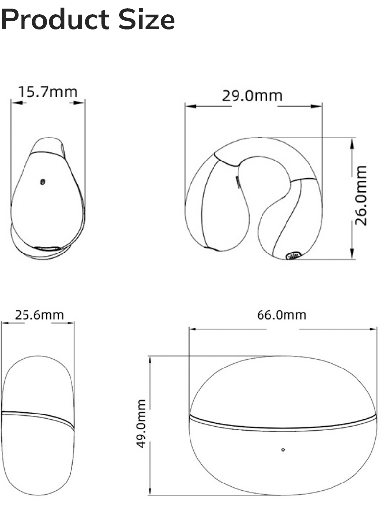 Dimensions du produit : 66x49mm, 29x26mm, 15,7x25,6mm – dessin technique