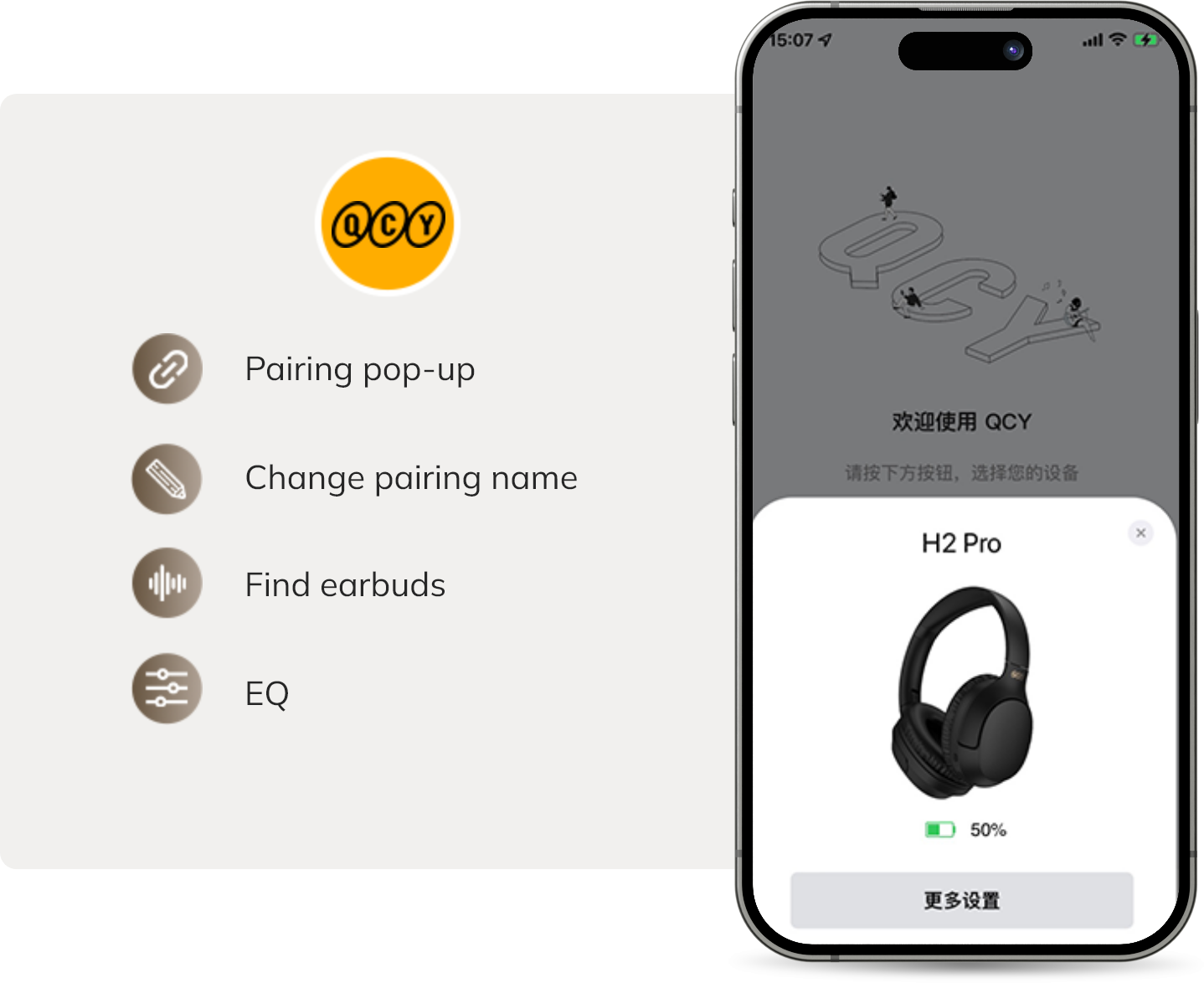 Écouteurs QCY H2 Pro avec contrôle via application, égaliseur, localisation des écouteurs et appairage