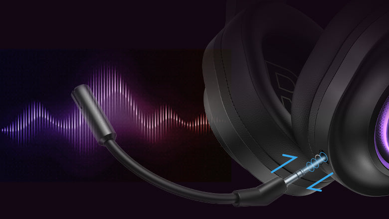 Casque de jeu noir avec microphone et éclairage LED violet