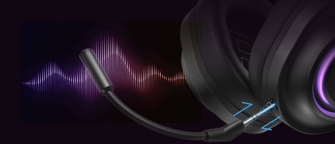 Casque de jeu noir avec microphone et éclairage RGB.