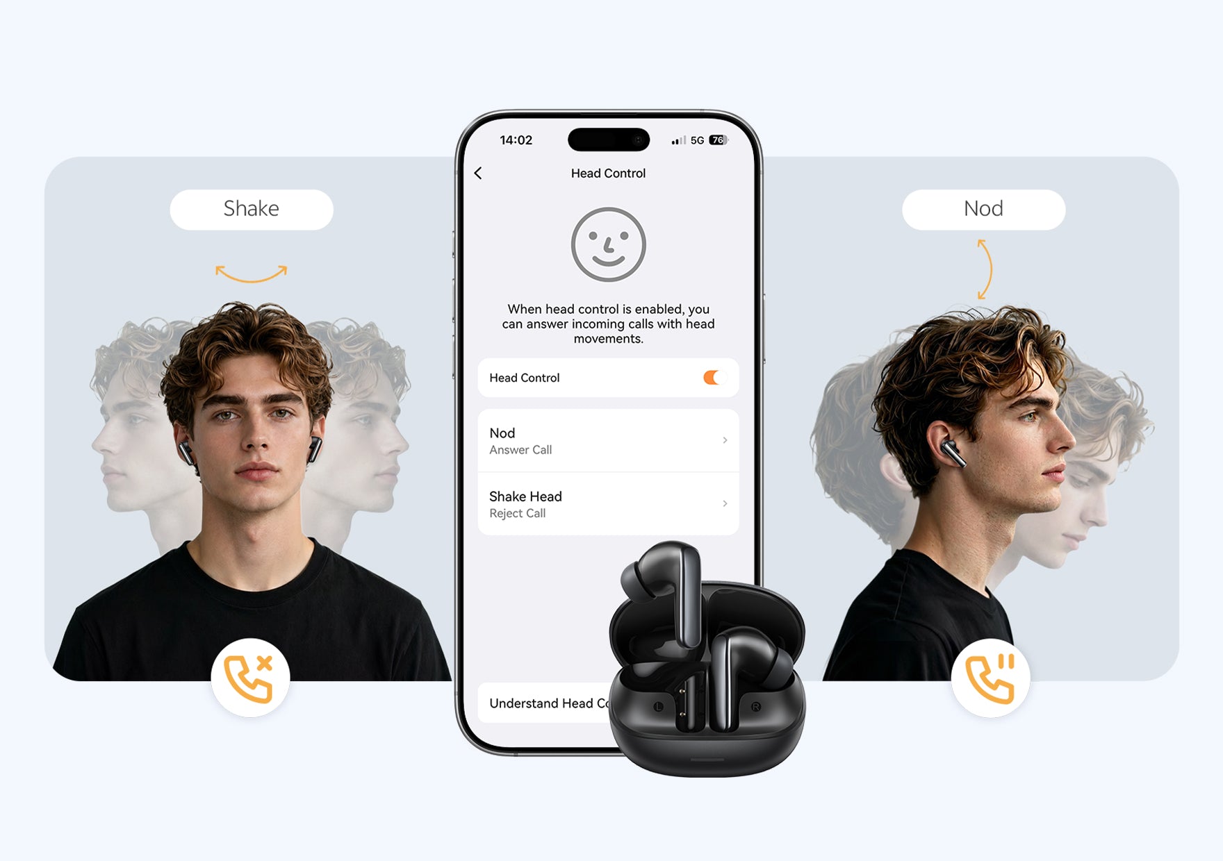 Contrôle par la tête pour AirPods Pro : hochez la tête pour accepter, secouez-la pour rejeter les appels.