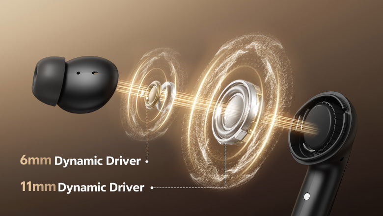 Écouteurs intra-auriculaires avec haut-parleurs dynamiques de 6 mm et 11 mm pour un son cristallin.