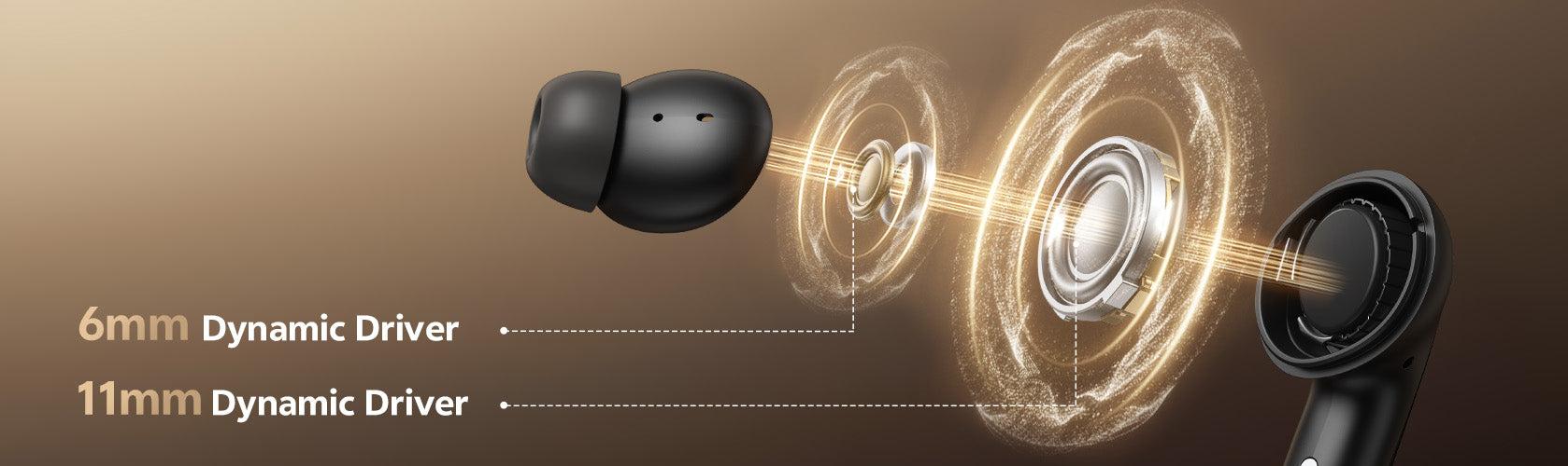 Écouteurs intra-auriculaires avec haut-parleurs dynamiques de 6 mm et 11 mm pour un son de haute qualité.