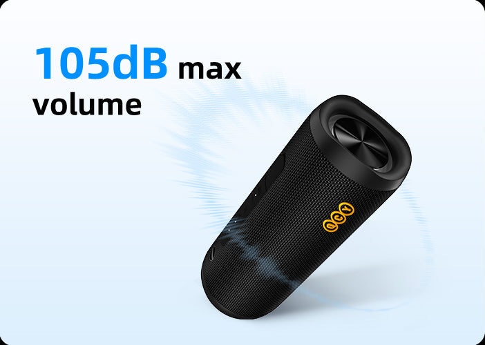 Enceinte Bluetooth portable avec un niveau maximal de 105 dB, noire, design robuste avec affichage LED et son puissant.