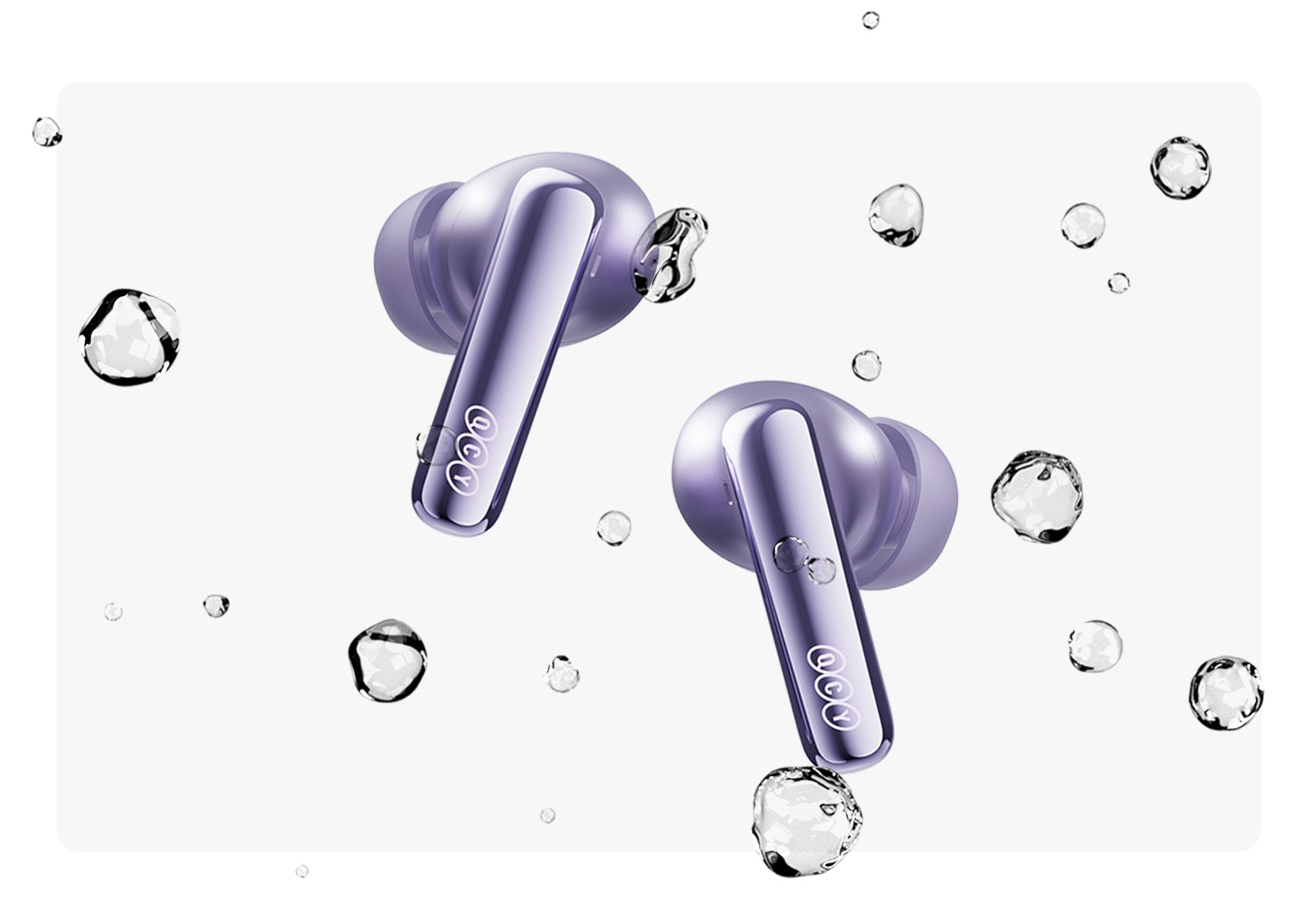 Écouteurs True Wireless violets avec protection contre l'eau.