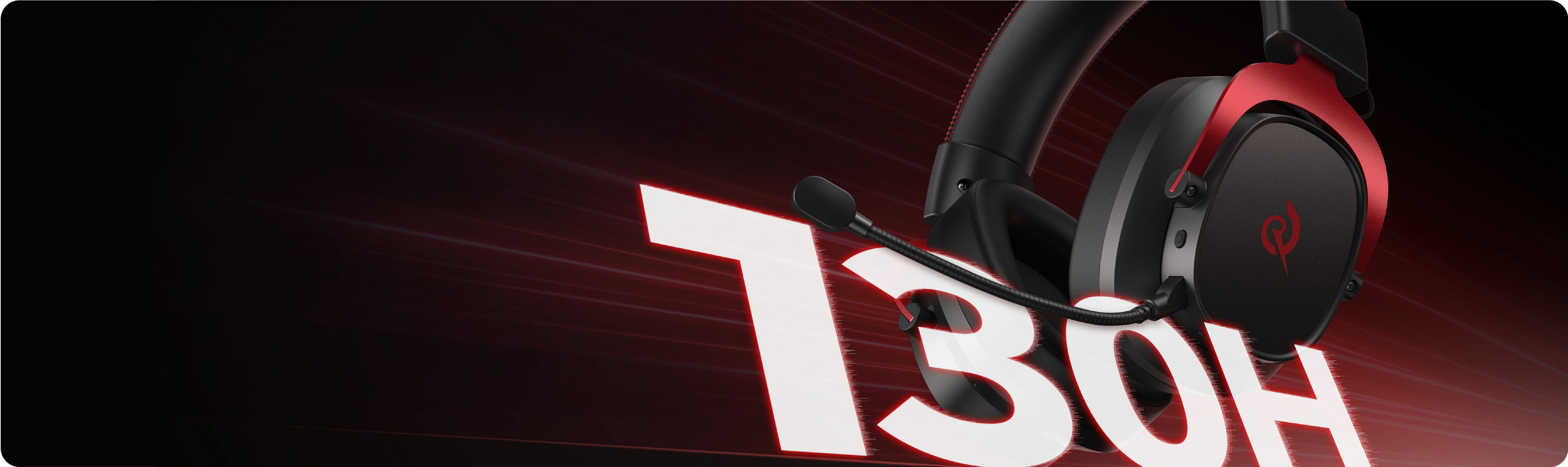 Casque de jeu T30H avec microphone, noir-rouge, design moderne pour une qualité sonore optimale et un confort de jeu.