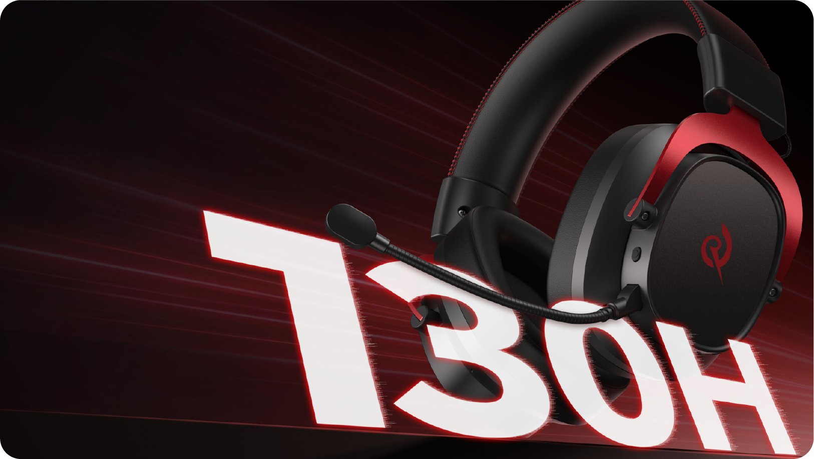 Casque de jeu T30H avec microphone, noir et rouge, design moderne pour joueurs, mis en valeur sur fond sombre