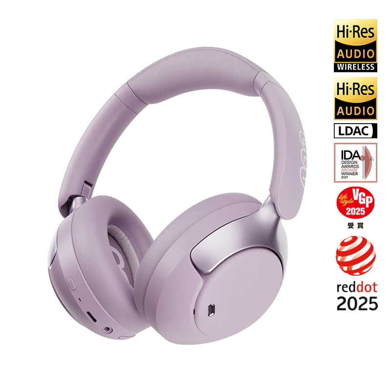 QCY H3 Pro violet Casque Bluetooth circum-auriculaire avec branches métalliques des oreillettes ainsi que certifications Hi-Res Audio, LDAC, iF Design et VGP 2025